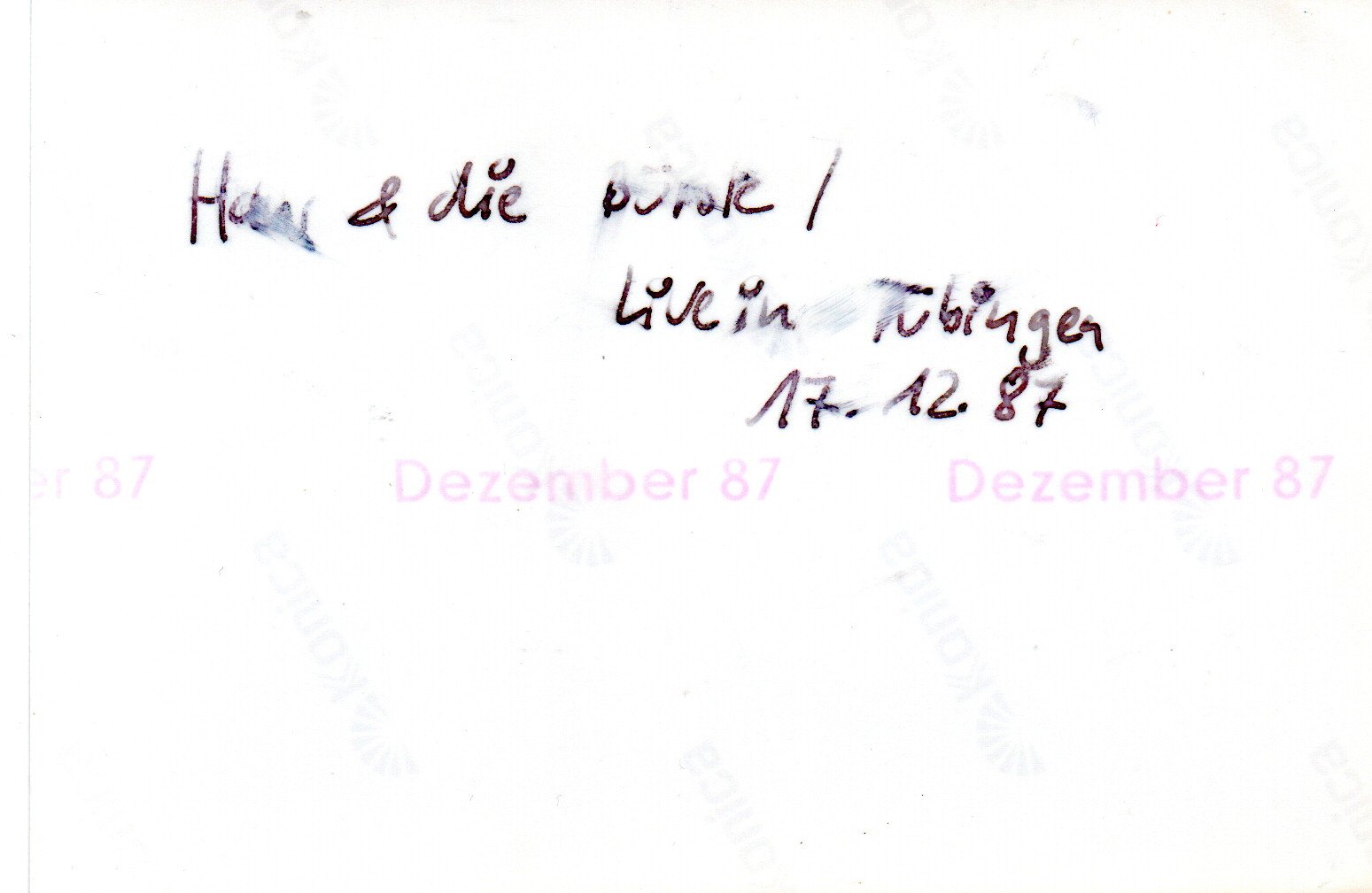 Hans & Die Bürste: Beschriftung der Fotos vom 17. Dezember 1987 (1)