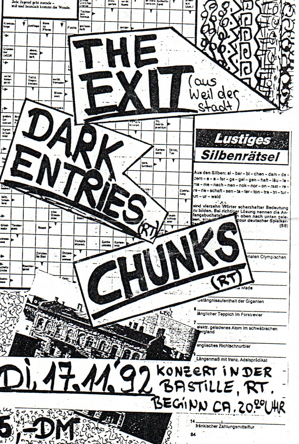 Dark Entries: Bastille Reutlingen, 17. November 1992 — Flyer