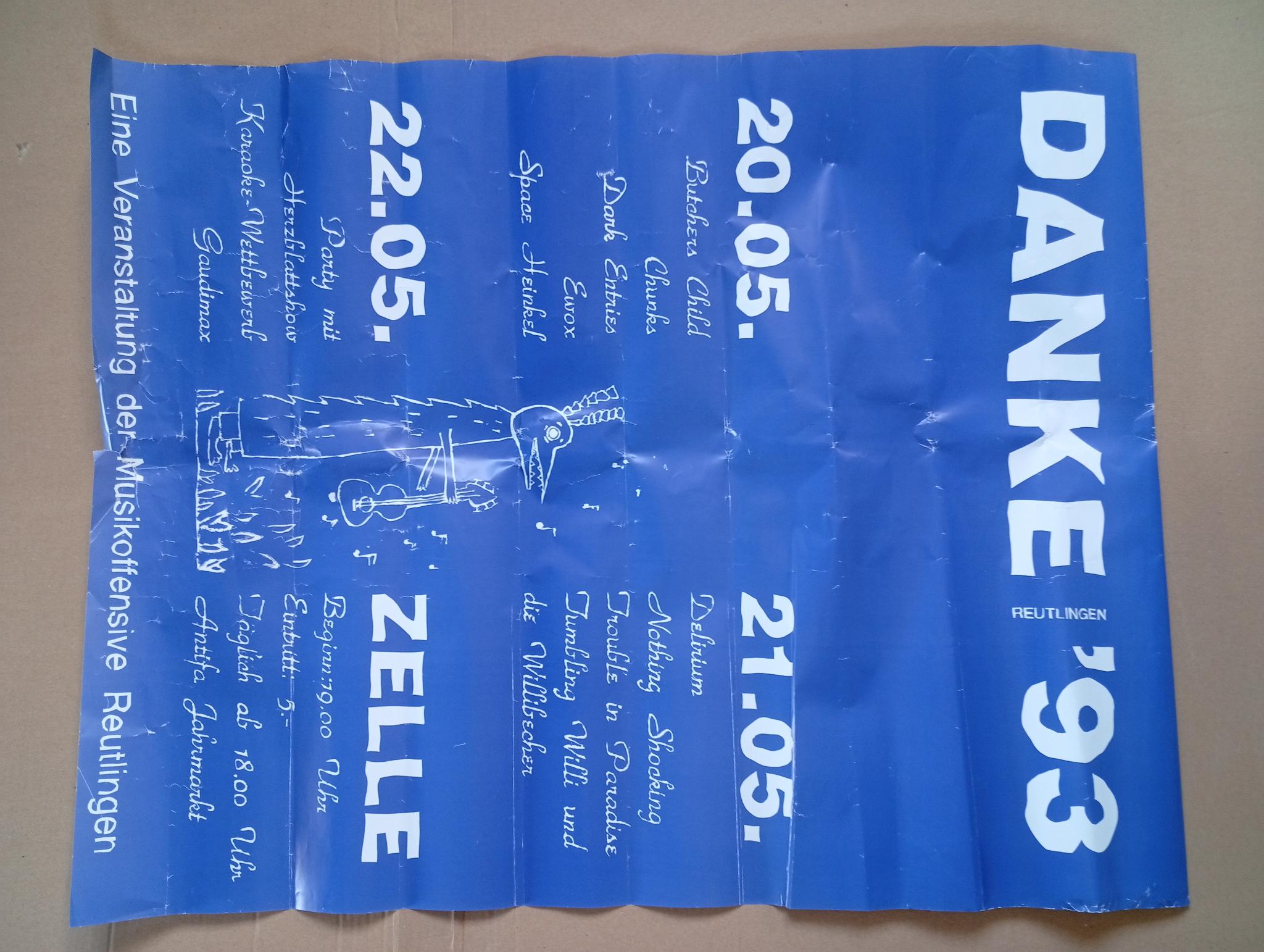 Dark Entries: „Danke ’93“, Zelle Reutlingen, 20. Mai 1993 — Plakat