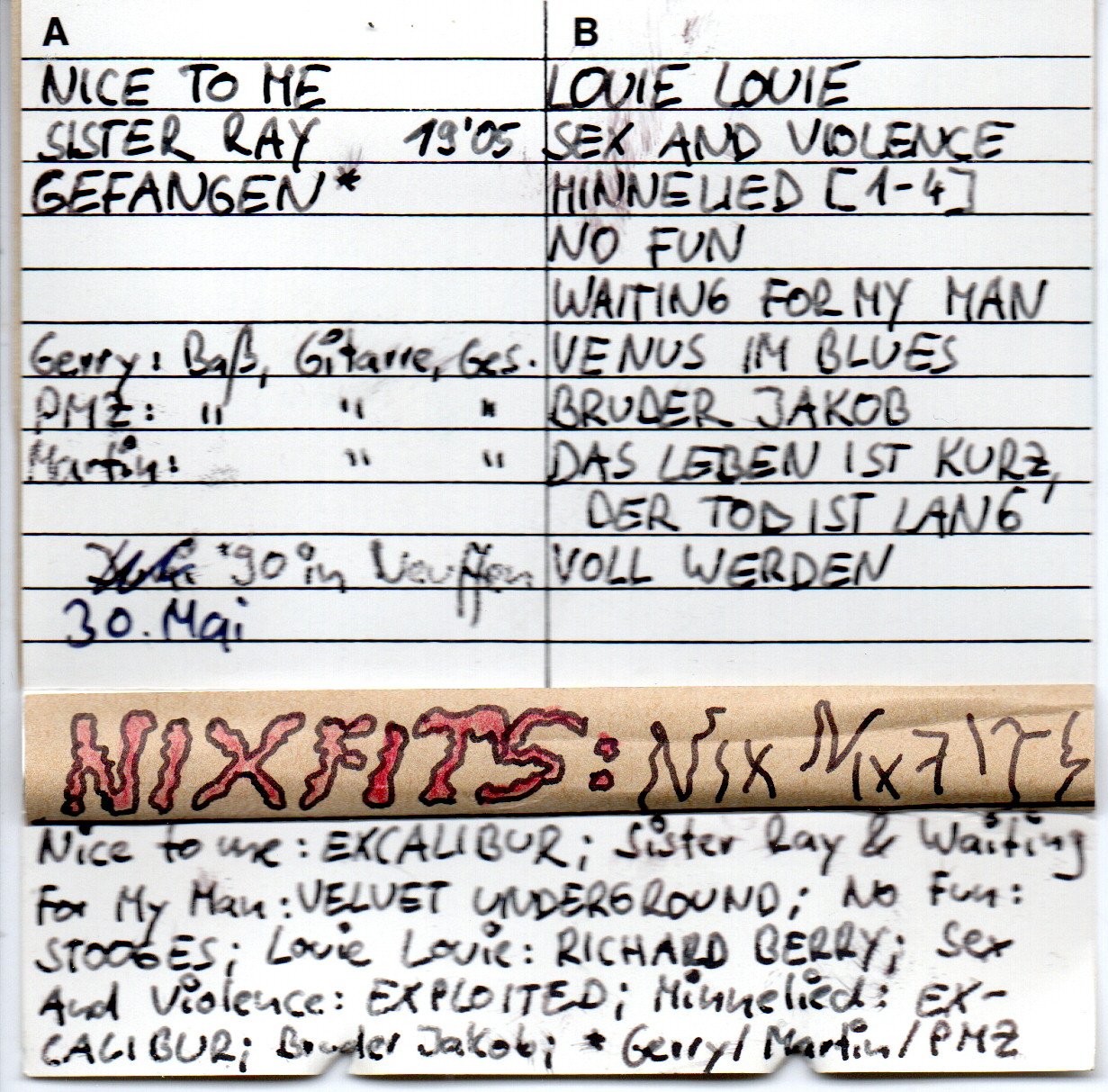 Nixfits: Einleger der ersten Kassette, 30. Mai 1990