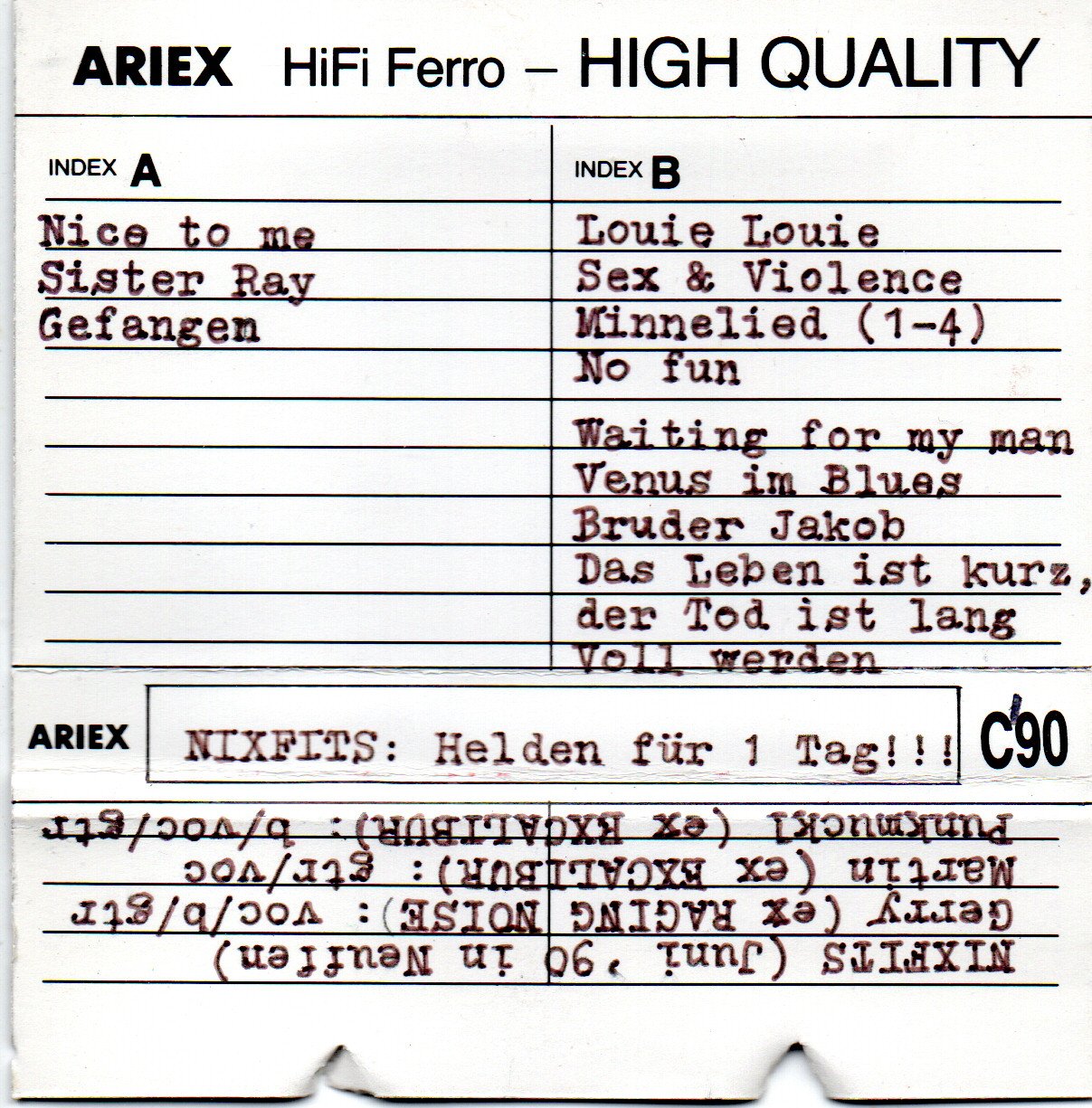 Nixfits: „Helden für 1 Tag!!!“ — Einleger der zweiten Kassette