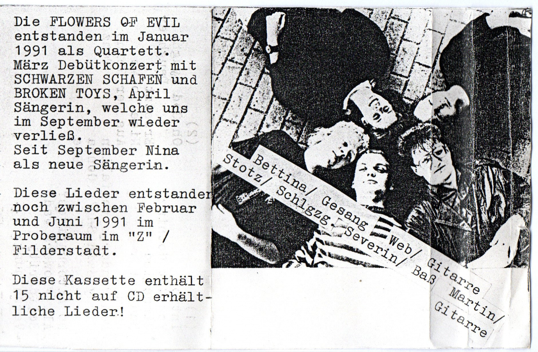 Flowers of Evil: Kassettenhülle 1991, Innenseite