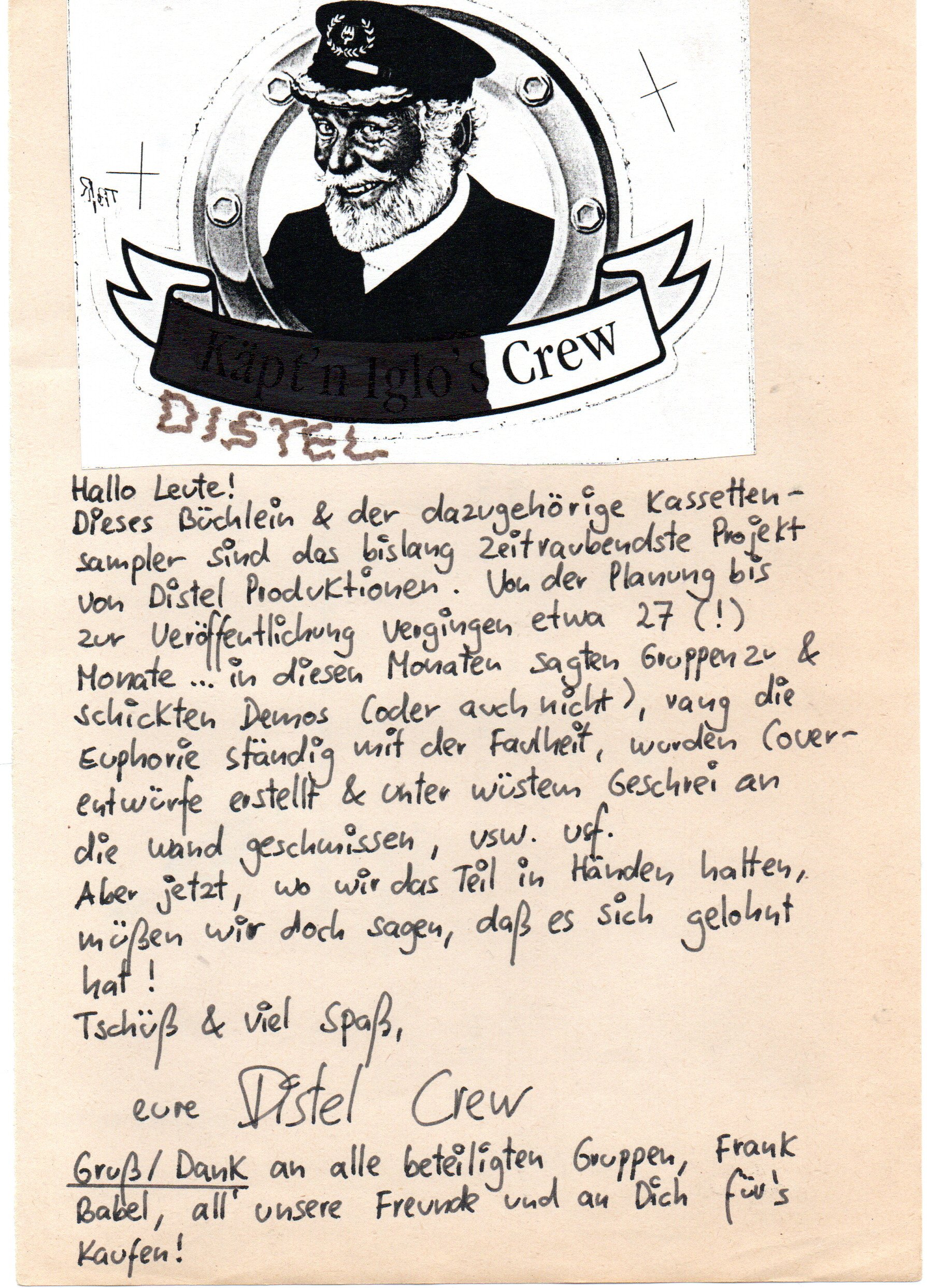 2-B-3: Sampler „Peinlich peinlich ist hier alles“, Vorwort der Distel Crew