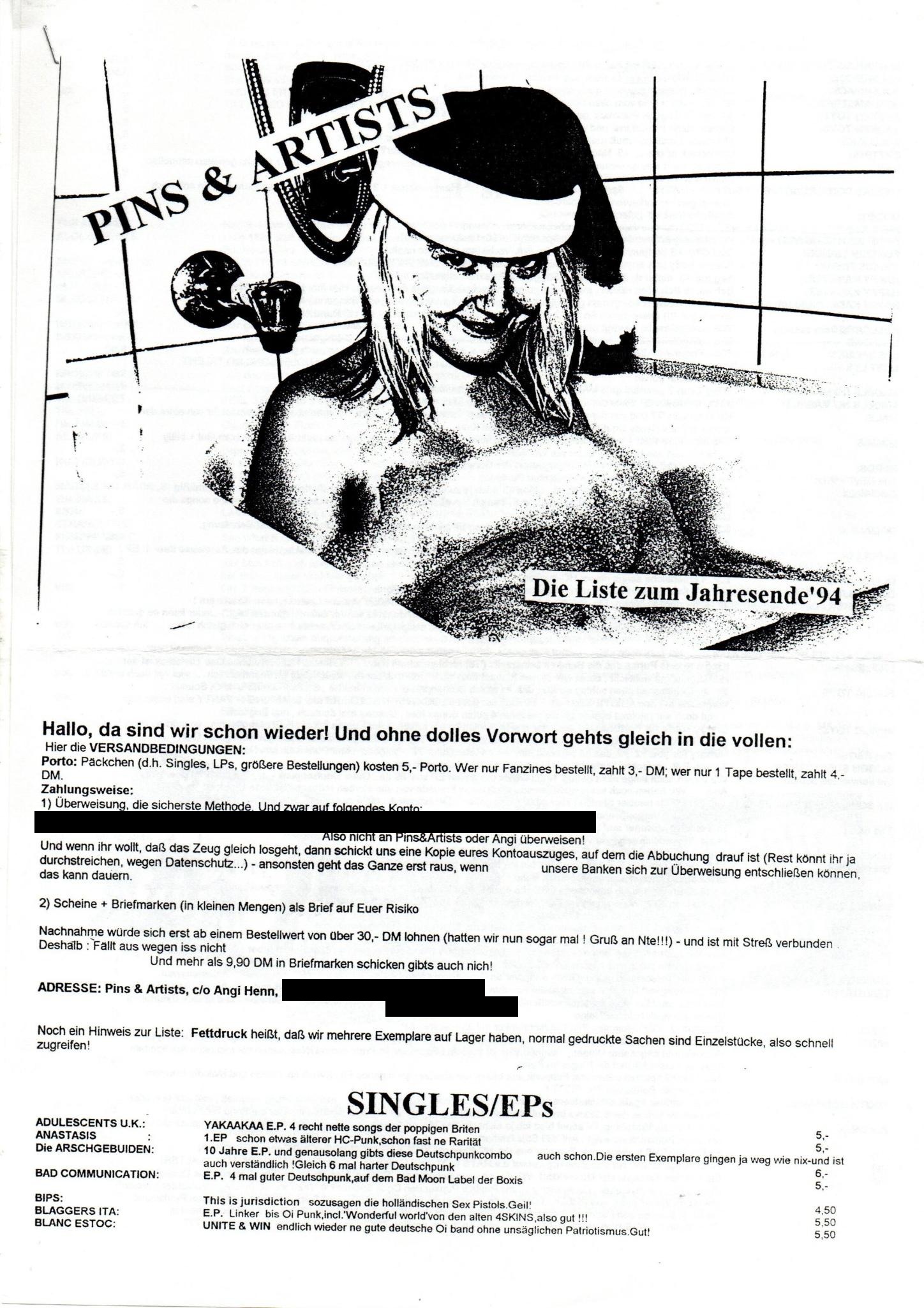 Presse: Pins & Artists – Liste zum Jahresende 1994, Titelblatt