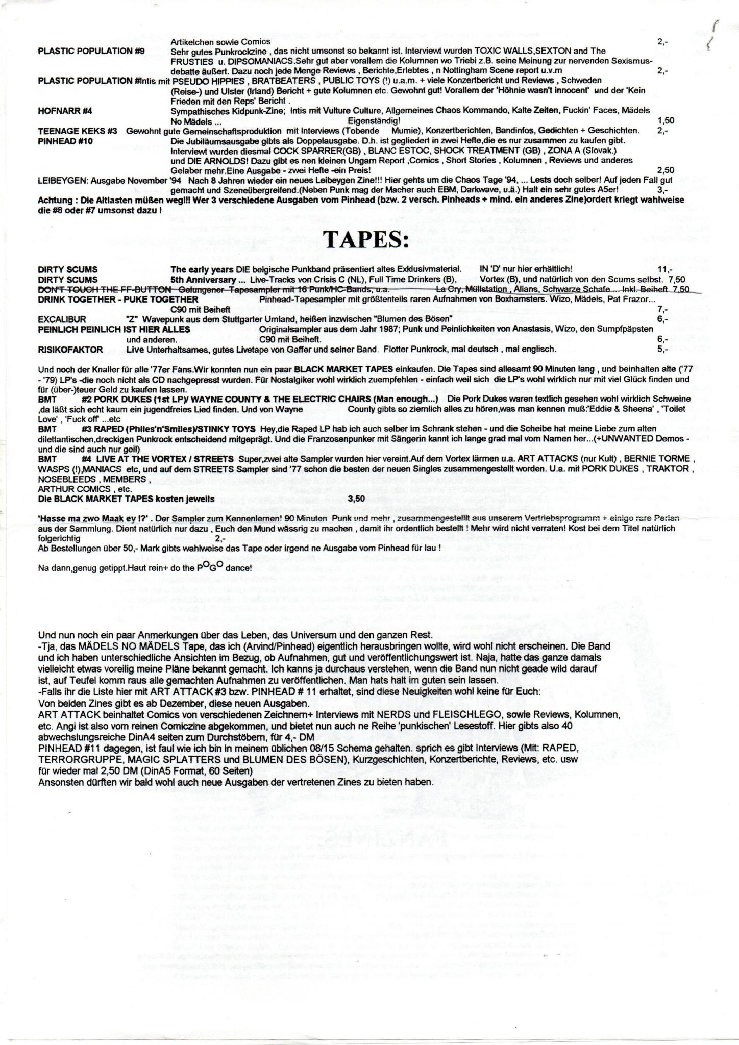 Presse: Pins & Artists – Tapes und Fanzines