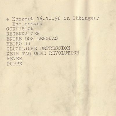 Titelliste des Konzerts vom 16.10.96 im Epplehaus Tübingen