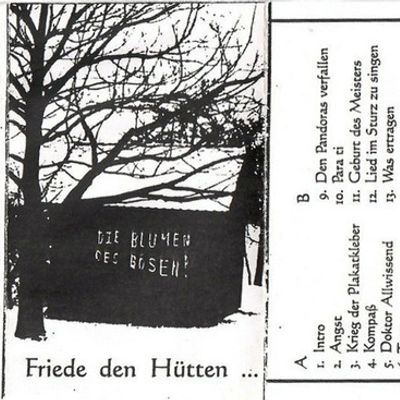 Kahler Baum über einem Bauwagen mit der Aufschrift „Die Blumen des Bösen“, daneben die Titelliste